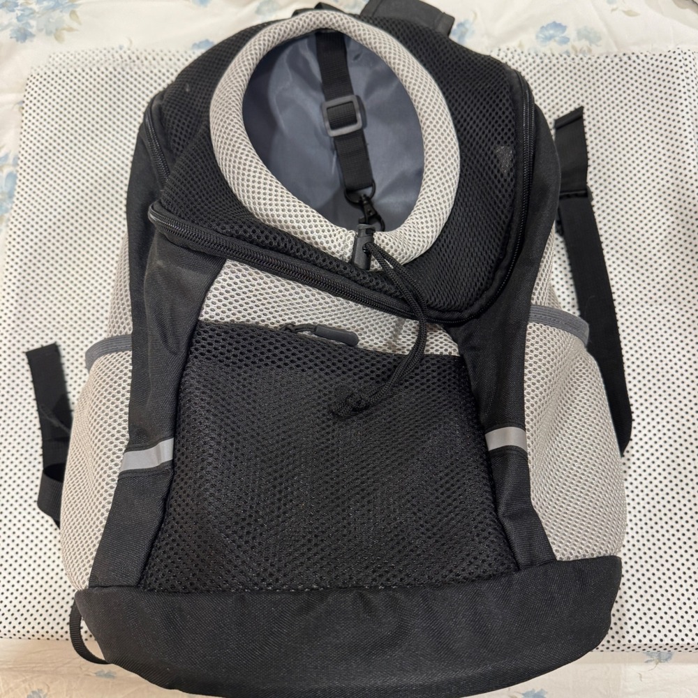 Pet Carrier Backpack Small Dog Cat Travel Bag Breathable Mesh Black Gray